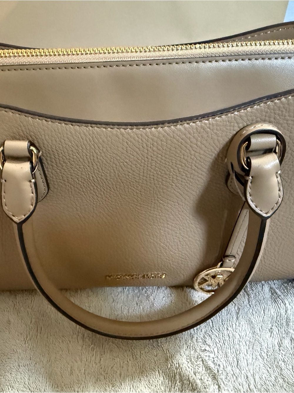 Michael Kors Camel Pebbled Leather Satchel with Gold Hardware NWT